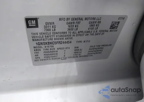 2015 Chevrolet Tahoe Lt from USA, damaged, VIN 1GNSKBKC5FR244454